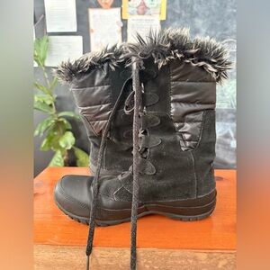 Women's northface Black Faux-Fur Trim Winter Boots